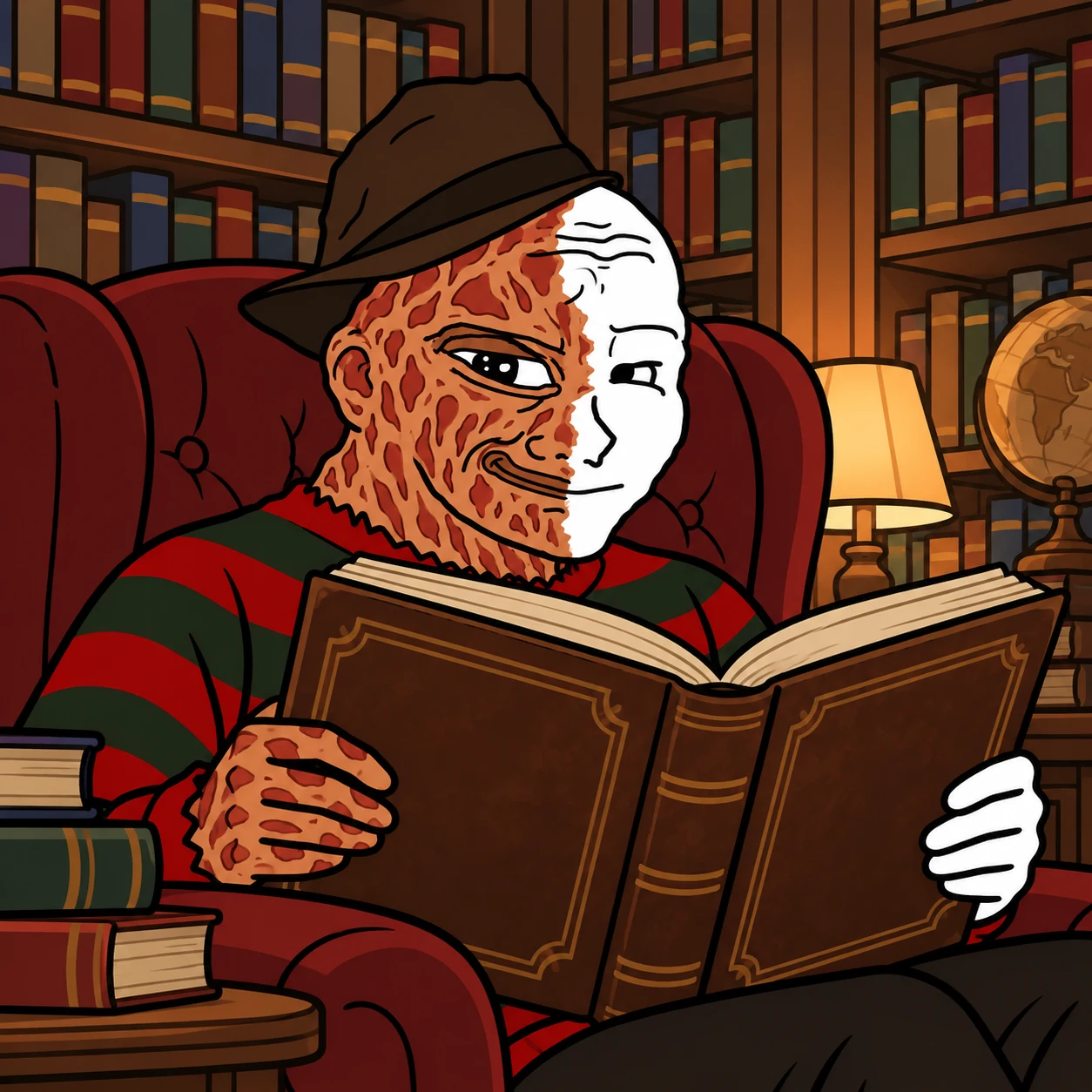 KRUEJAK reading in a library